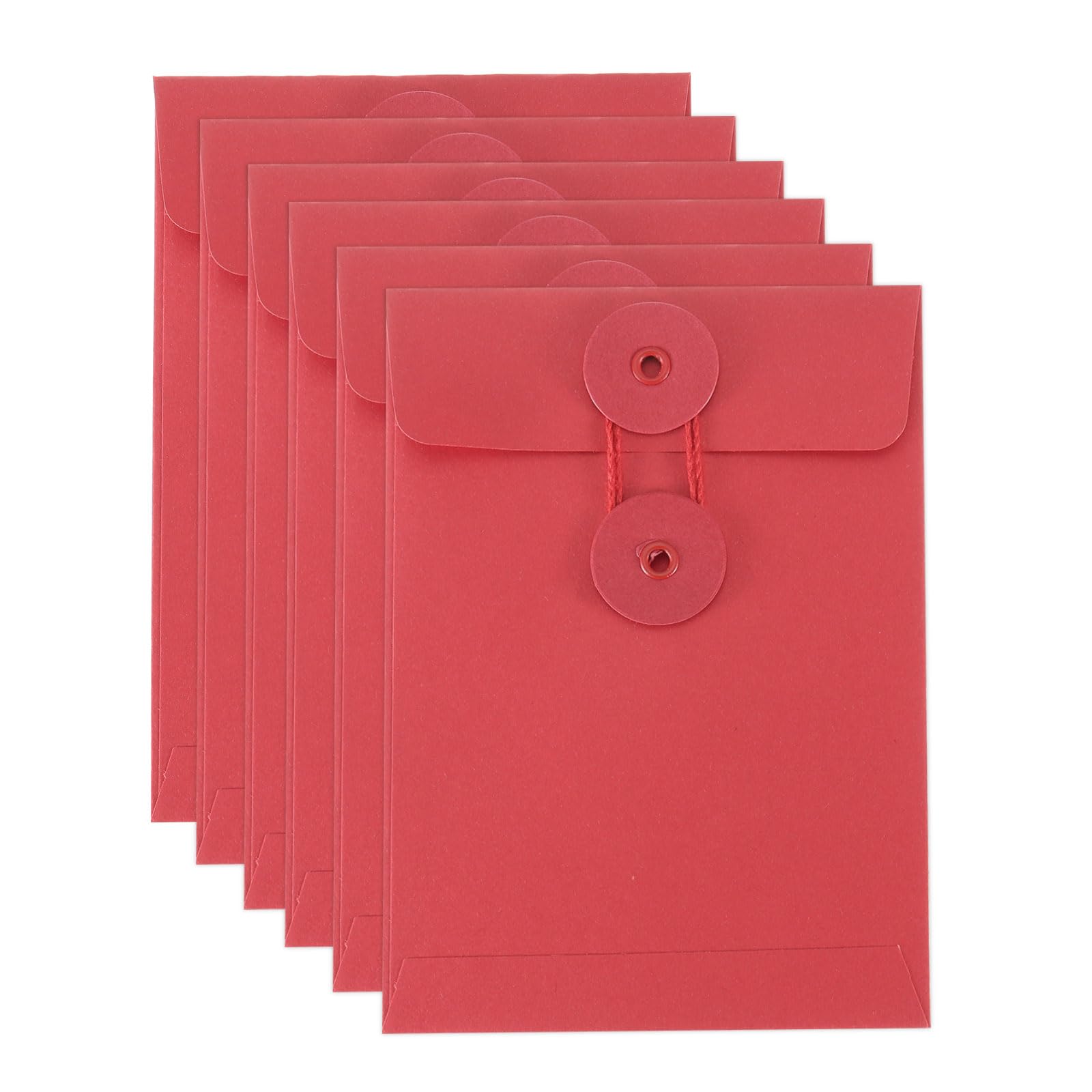 PATIKIL 6 Pcs Kraft Paper Envelope with String Tie Closure, 5.5 x 4 Inch Vintage Envelopes File Folder Bag for Office Business Home Card Storage Document Organize, Red