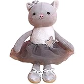 Ruzucoda Plush Ballerina Dolls Kitten Cat Stuffed Animals Toys Ballet Dance Recital Gifts for Girls 15.5 Inches (Gray)