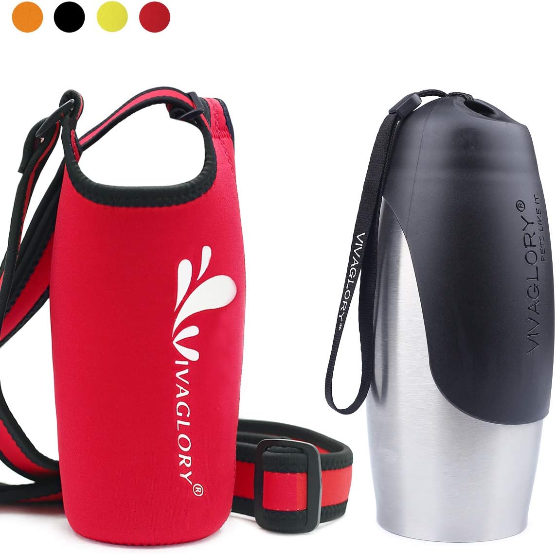 VIVAGLORY 750ml Large Dog Travel Water Bottle with Red Neoprene Water