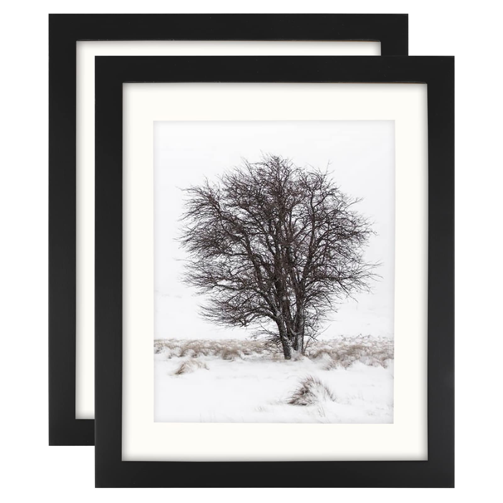 Black 8x10 Photo Frames with Mount for 6x8 Photos, 100% Classic Solid Wood Picture Frames for Wall Mounting and Tabletop Display, 2 Pack — image 1