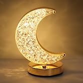 Lewondr Ramadan Crescent Moon Table Lamp, 3 Way Dimmable Touch Lamp, Gold | Cordless, Rechargeable Night Light with USB Port, Ramadan Moon Light, Bedside Lamp for Nightstand Desk Bedroom Room Decor
