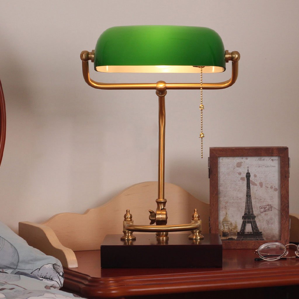 Hyzb Klassische Banker Tischlampe mit grünem Glasschirm und Messingfuß