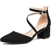 DREAM PAIRS Women
s Closed Pointed Toe Low Chunky Heels Pumps Ankle Strap Wedding Business Dressy Shoes