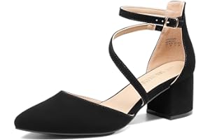 DREAM PAIRS Women's Closed Pointed Toe Low Chunky Heels Pumps Ankle Strap Wedding Business Dressy Shoes