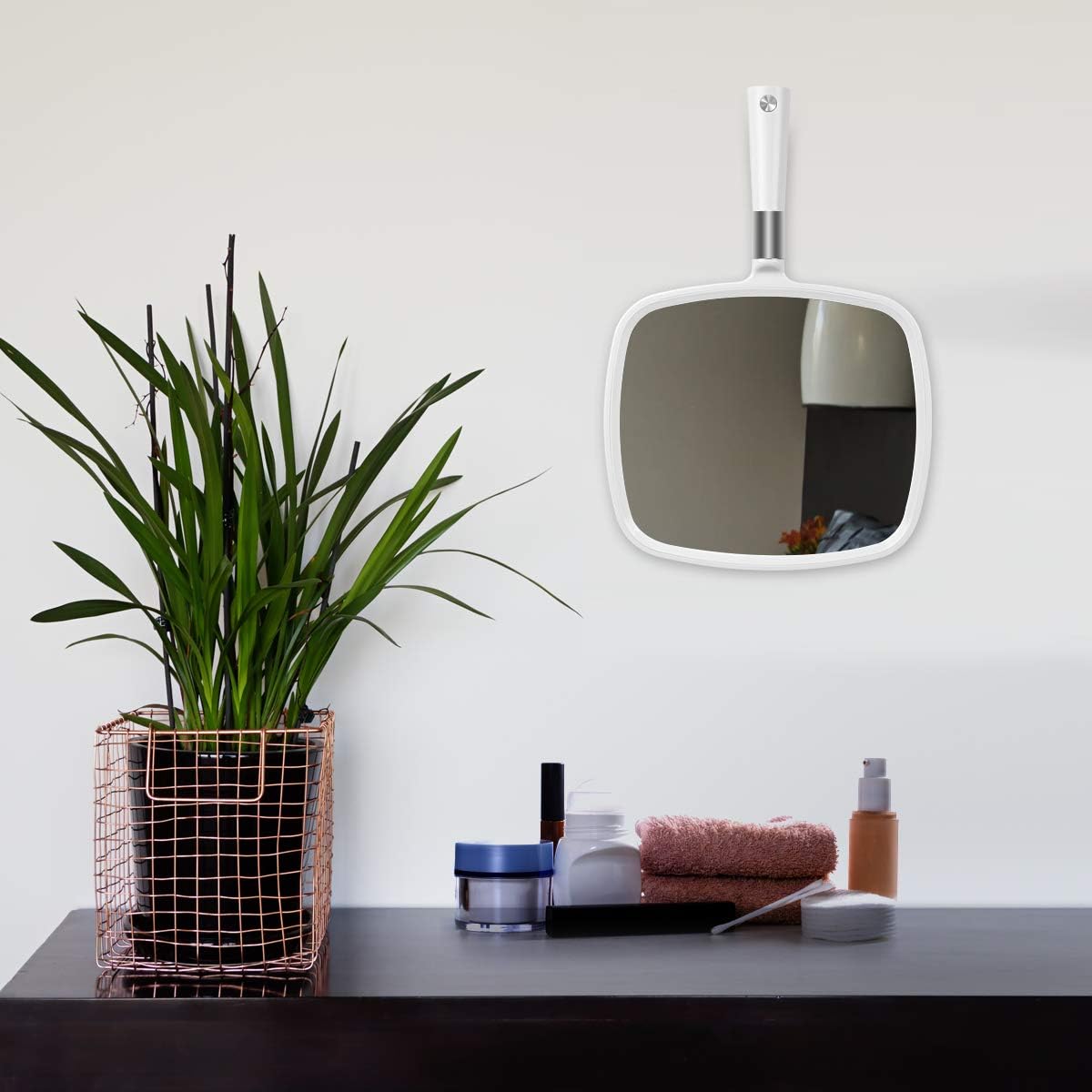 Snowflakes Large Handheld Mirror with Handle-Hang Makeup Mirror Hairdresser Mirror.(White): Furniture & Decor