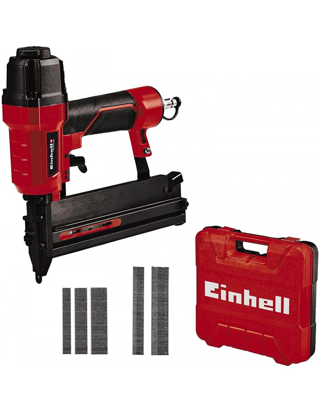Einhell TC-PN 50 Compressed Air Stapler (2-in-1 Combination Device Stapler & Nailer, Safety Nose, Includes 1,500 Staples & 2,000 Nails, Oil Bottles (Without Oil), Plug Nipple, Transport Case)