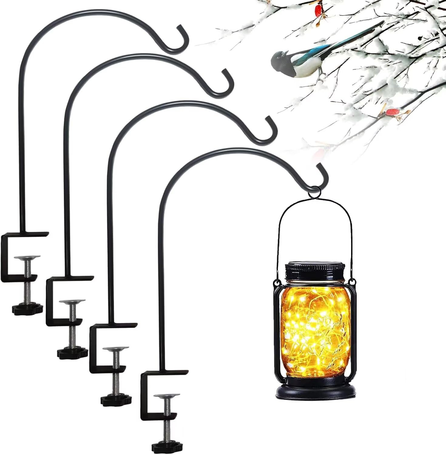 Photo 1 of Deck Hook for Railing 4 Pack Deck Bird Feeder Pole with 2.04 Inch Strengthened Clamp for Hanging Bird Feeders, Lanterns, Wind Chimes, Flower and Plant Baskets