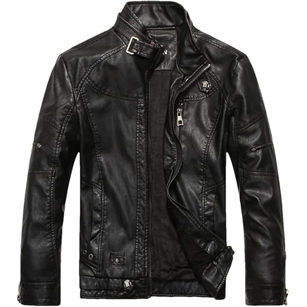 chouyatou Men's Vintage Stand Collar Pu Leather Jacket (X-Small