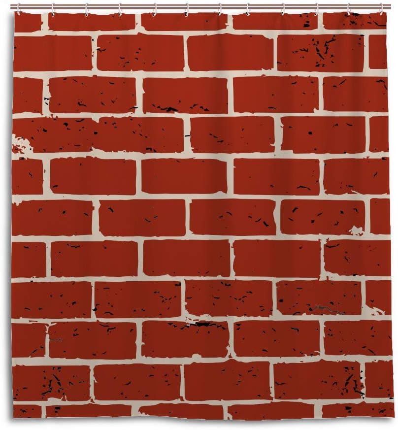 N\A Kuizee Cortina de Ducha Patrón de ladrillo Impermeable Cortinas de