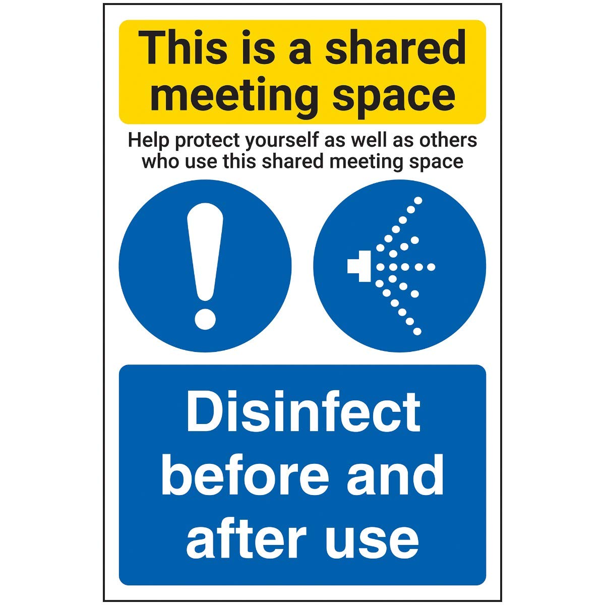 V Safety Shared Meeting Space/Wash Hands And Disinfect - 200mm x 300mm - Self Adhesive Vinyl
