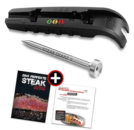 SteakChamp 3c Black - Das ultimative Fleischthermometer - Edition 2018 - Exclusives Set vom Hersteller (incl. Info Booklet & Rezept)