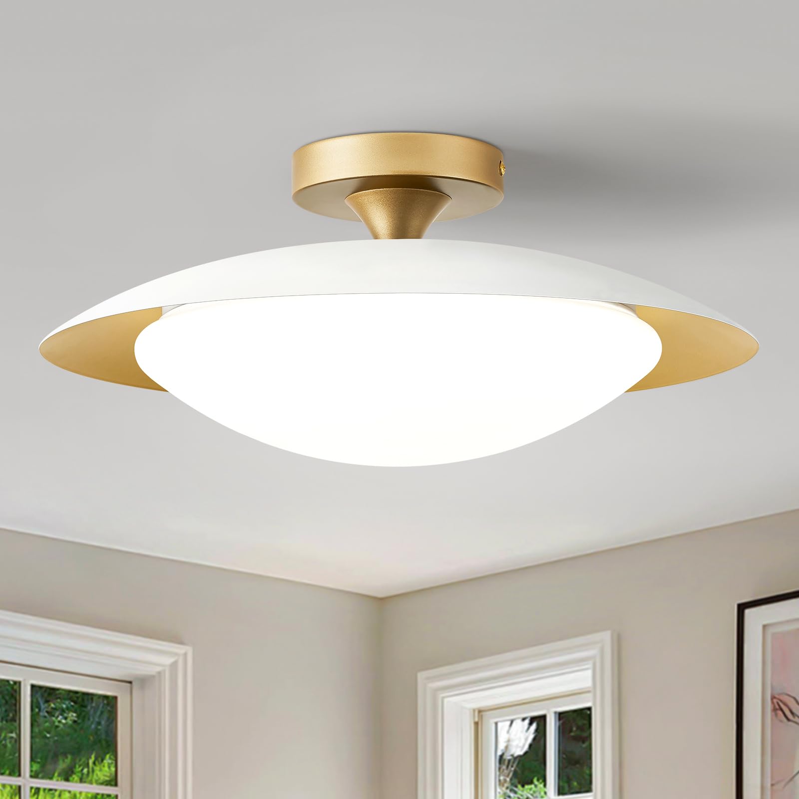 Photo 1 of ***FACTORY SEALED*** ZUYURT Dimmable Mid Century Modern Ceiling Light,5CCT LED White and Gold Semi Flush Mount Ceiling Lighting, for Kitchen Bedroom Hallway Bathroom 2700K-6000K 15.75 in