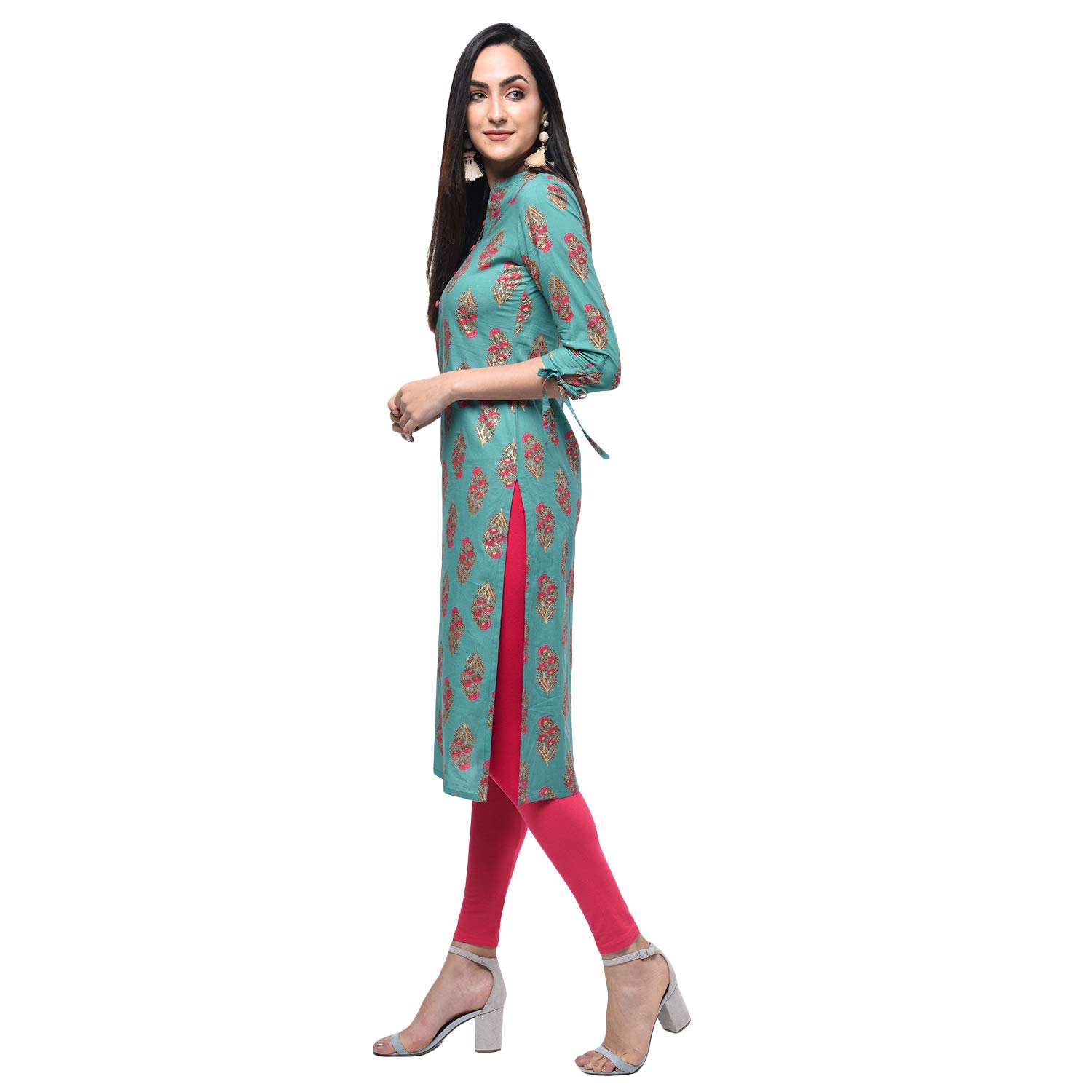 gulmohar jaipur women's straight cotton kurta (blue)