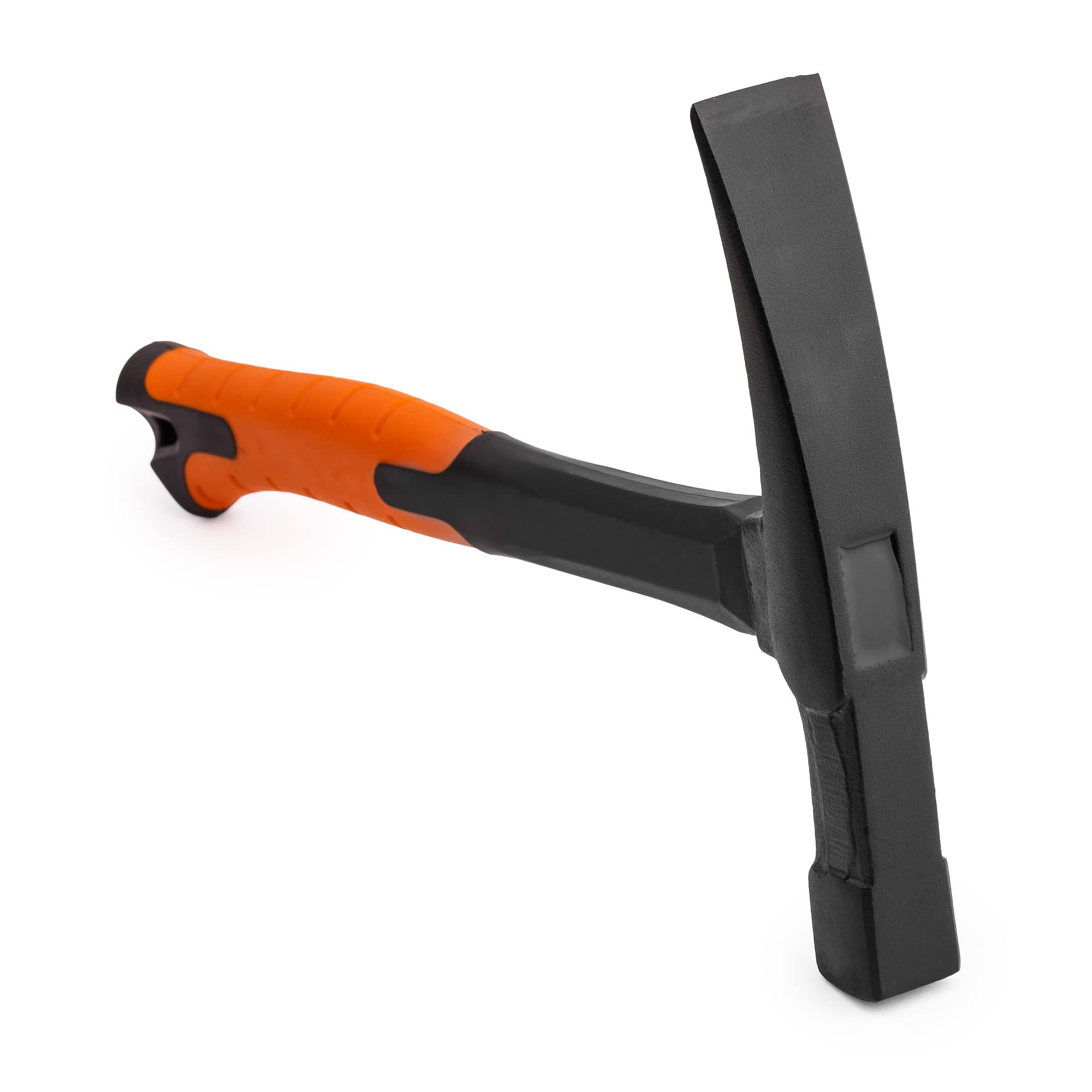 MIVOS Mason's Hammer 600g Head Weight - 2K Fibreglass Handle, Rhine Shape, Steel and Fibreglass Brick Hammer, Vibration Damping Rubber Handle for Concrete, Brick - Black/Orange