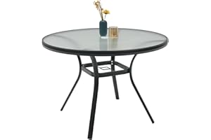 Nixtopia 40 inch Outdoor Round Glass Patio Dining Table for 4 Person with Umbrella Hole