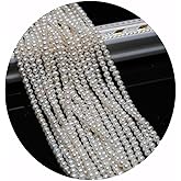 3-4mm Natural Pearl Beads Small Round Shape White Cultured Freshwater Pearl Loose Beads for Jewelry Making Necklace DIY Craft