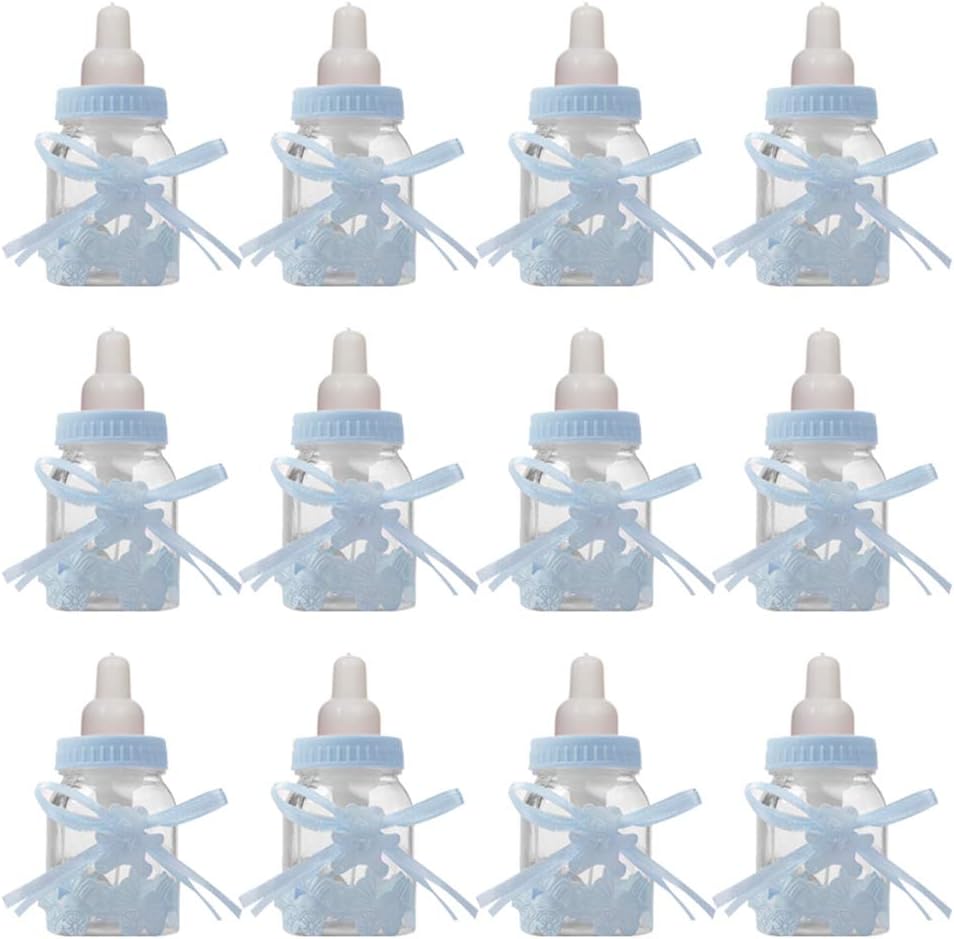 Mini Baby Bottle Candy Bottle Baby Shower Party Favors Gift filling bottles fillable candy bottles for Baby Party Wedding 12 Pcs (Blue)
