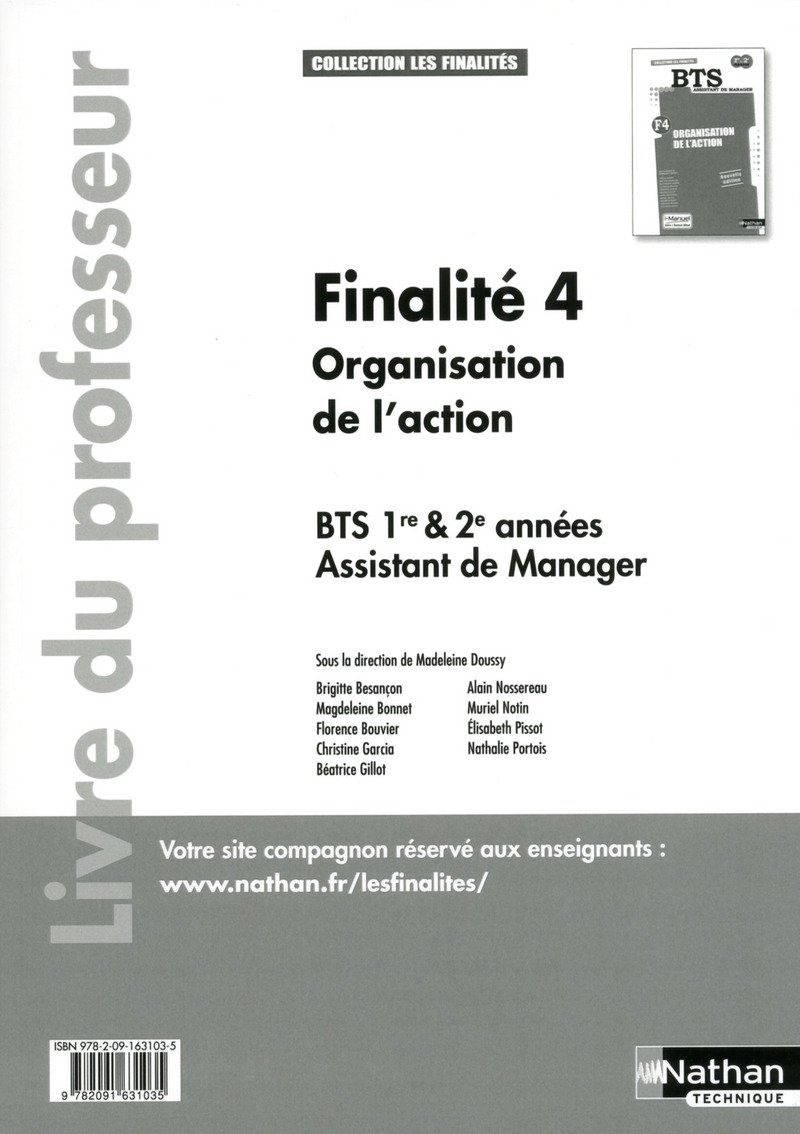 Finalité 4 Organisation De Laction Bts 1re Et 2e Années - 