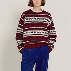 Women Y2K Argyle Striped Pullover Sweater Casual