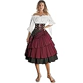 IWQBQ Women's Pirate Costume Retro Renaissance Cosutmes Women Layered Ruffle Viking Outfit Set