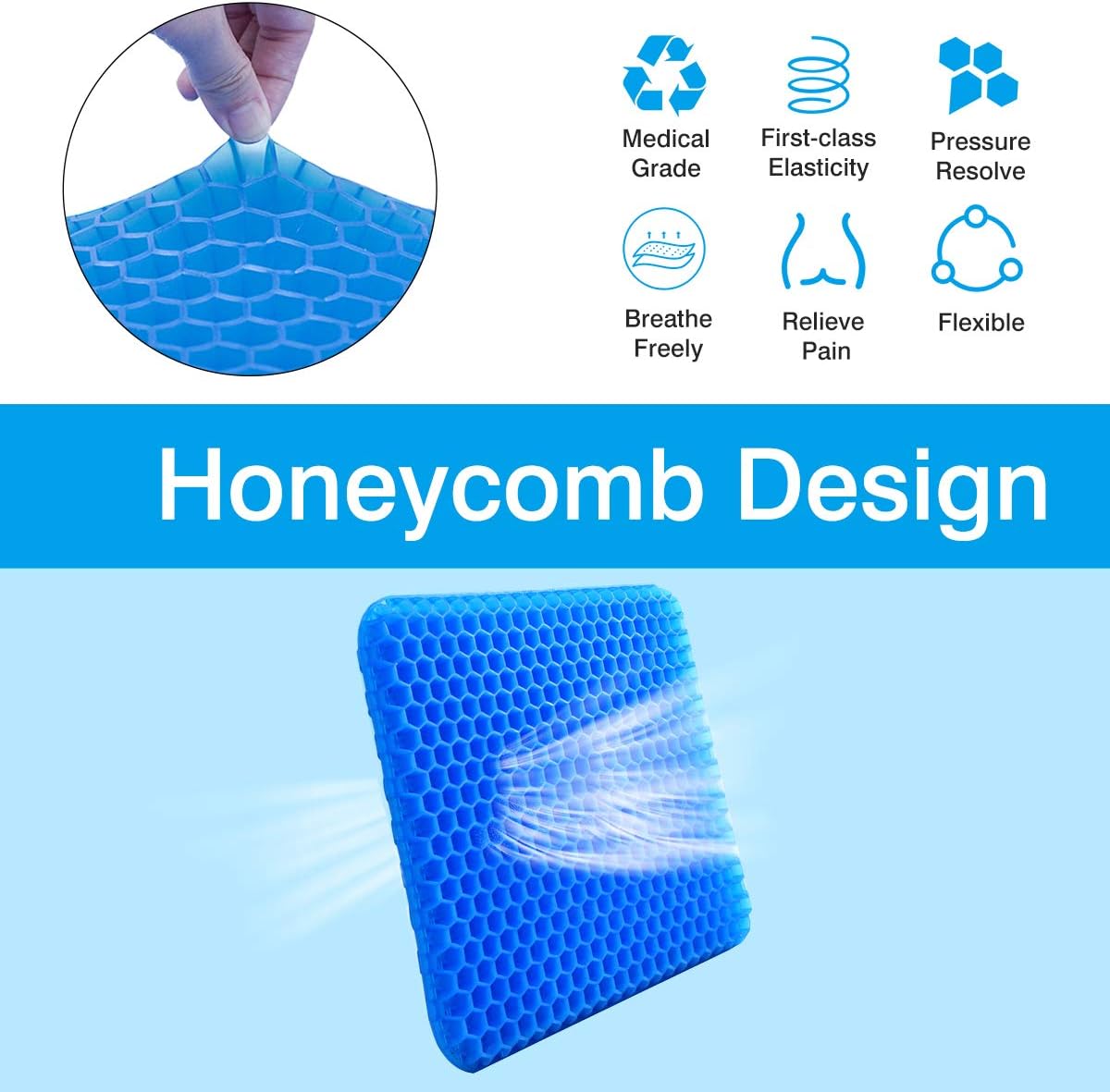 YSXHW Gel Seat Cushion Breathable with Non-Slip Cover for Pressure Relief, Double Layer Egg Gel Cushion for Pain Relief, Seat Cushion for The Car,Office,Wheelchair, Durable,Portable: Home & Kitchen