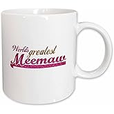 3dRose Worlds Greatest Meemaw - pink and gold text - Gifts for grandmothers - Best grandma nickname 11oz Mug
