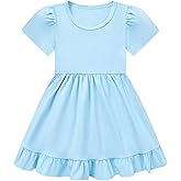Luckrizyy Little Girl Summer Dress Girls Puff Short Sleeve Ruffle Dress Solid Color A-Line Dresses 3-8 Years