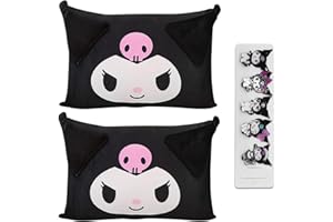SHUYUN Cartoon Cute Pillowcase Anime Double Sided Plush Pillowslip Girl Bedroom Decoration Kawaii Cotton Pillowcase, Cute Hairpin (Black+Black)