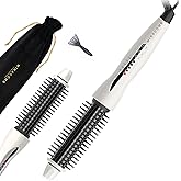 MIRACOMB Professional Hair Curler Straightening Brush | Ceramic Heated Round Brush | 1" Comb Flat Iron Straightener | Anti-Frizz Curl Wand Iron Roller with 5 Heat Settings, Cool Touch, Auto off, White