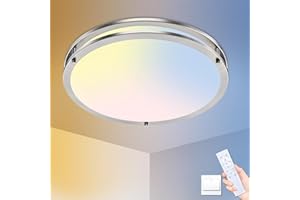 libtit 13 Inch Flush Mount Ceiling Lights with Remote, 24W Dimmable LED Ceiling Light with Nightlight and Timer, 3000K-6500K Adjustable Brushed Nickel Light Fixture for Bedroom Kitchen Bathroom
