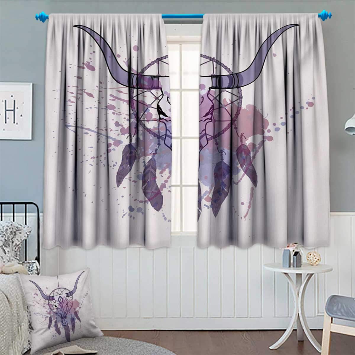 Amazon Com Anhounine Feather Blackout Curtain Bull Skull