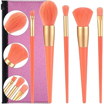 Start Maker Makeup Brushes Set Generic Foundation Orange Makeup Brush with Purple Bag-Pack of 5 Pieces