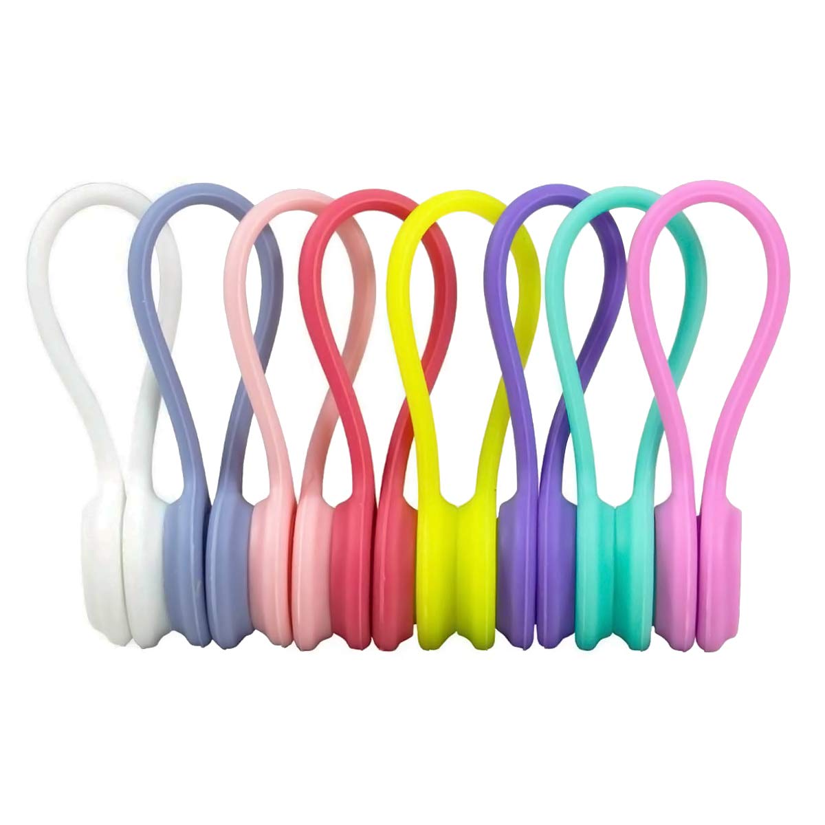 Magnetic Cable Clips,8 Pcs Silicone Reusable Wire Tidy Twist Ties Cable Organizers for Headphones USB Wire Wrap Management,Wire Holder for Home Office School, Multicolor