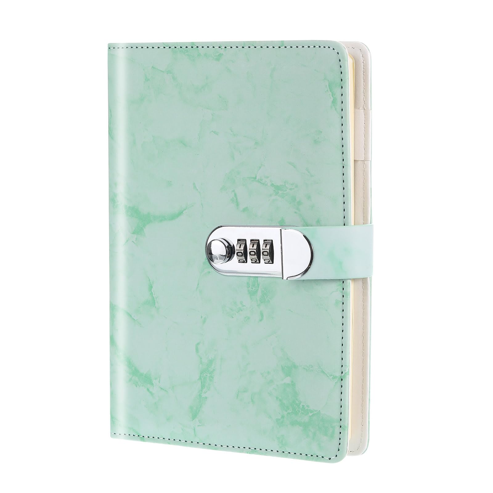 PATIKIL A5 Diary with Lock, 1pcs Journal with Lock Cute Journaling Leather Notebook Journal 100 Pages Marble Diary with Pen Slot Card Slot for Women Men, Green