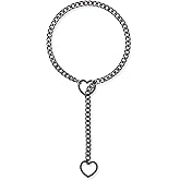 ADEMISHIA Heart O-ring Slip Chain Necklace For Women, Handmade Punk Gothic Cuban Necklace Jewelry Adjustable Lariat Y-Necklace