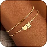 Fezodo Gold Initial Bracelets for Women Girls - 14K Gold Plated Heart Initial Bracelet Teen Girl Gifts Trendy Stuff Dainty Gold Bracelets for Women Girls Trendy Jewelry Gifts