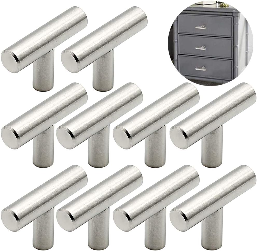 Ziyero 10 Pieces T Brushed Stainless Steel Handle Modern Drawer Handle Furniture Knobs Stainless Steel Small and Smooth, Durable, can be Bedroom, Bathroom, Kitchen, Living Room, Study Etc (Silver) - Image 3