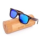 Mini Tree Polarized Handcraft Bamboo Sunglasses Wayfarer Vintage Shades For Men and Women (Black, Blue)