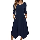Zeagoo Midi Dresses Women 2026 Spring Dress 3/4 Sleeve Casual Dresses with Pockets A Line Summer Beach Sundress