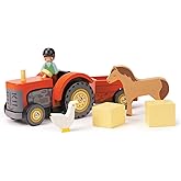 Tender Leaf Toys - Farmyard Tractor - Wooden Tractor Toy with Removeable Trailer, Animals and Accessories - Open-Ended Play Toy, Farm Pretend Play for Boys and Girls - Age 18m+
