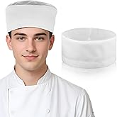 Mesh Chef Hats Chef Beanie Adjustable White Unisex Chef Hats Beanie Flat Catering Hat Adjustable Kitchen Cooking Caps with Breathable Mesh Top Kitchen Cooking Food Service Cap for Adults Women Men