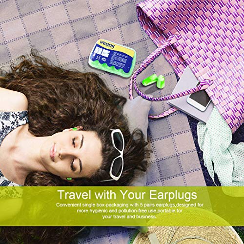 Soft Foam Earplugs,5Pair 34db Highest NRR,Hearing Protection for Sleeping Reduce Noise Quiet Please Ear Care and Comfortable, Snoring, Work, Travel,Loud Events,Shooting,Concerts,Studying Green (5) - Thumbnail 2