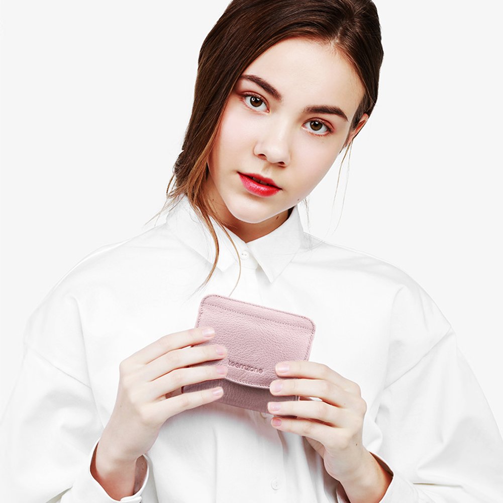 Portemonnaie-Leder-Damen-RFID Schutz-mit-Münzfach-Mini Geldbörse-Portmonee-Brieftasche (Rosa Weiss)