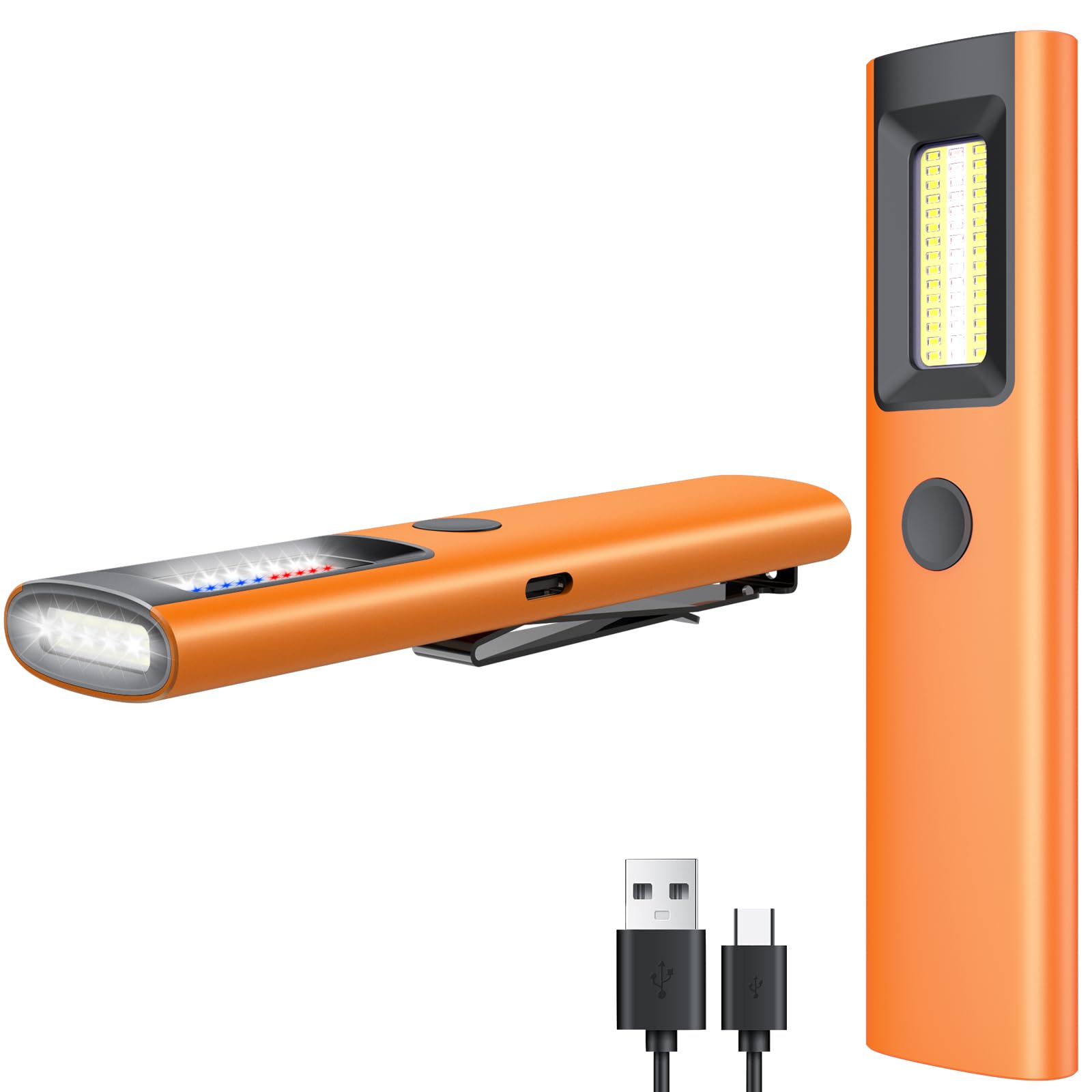 Photo 1 of 3IN1 EDC Pocket LED Flat Flashlight, USB-C Rechargeable 500 Lumens Compact Bright Handheld Flash Lights, Aluminum Alloy Material with Magnet for Hiking Work and Emergency (Orange)