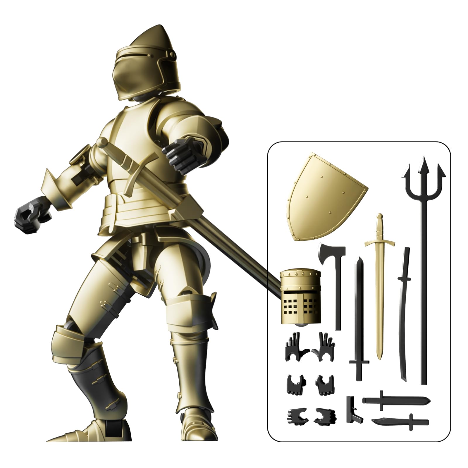 MEIEST Knight Armor Action Figure, Multi-articulated Robot Mobile Mannequin T13, Various Accessories, Table Decoration, Creative Gifts (Golden) — image 1