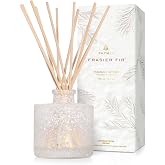 Thymes Frasier Fir Reed Diffuser Set &ndash; Includes Reeds, Fragrance Oil, and Frosted Glass Bottle &ndash; Fragrance Oil Diffuser &ndash; Room Fresheners &ndash; Luxury Home Decor &ndash; White (Flocked, 4 fl oz)