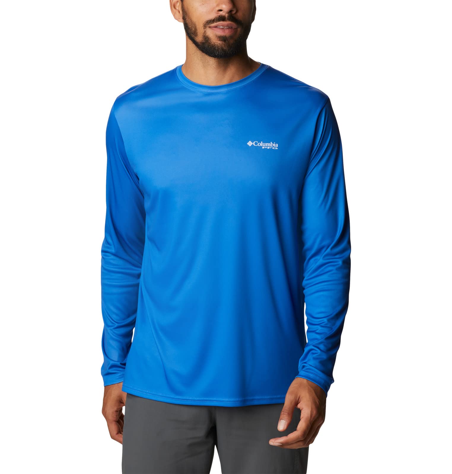 Columbia Men’s Terminal Tackle PFG Flag LS, Vivid Blue/FL Fish, X-Small