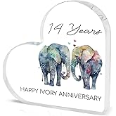 14th Wedding Anniversary heart Acrylic Plaque Decor for Husband and Wife -Ivory Anniversary Greeting Card | Elephant Fourteenth Memorial Day for Him and Her,Unique Christmas Gift for Her/Him