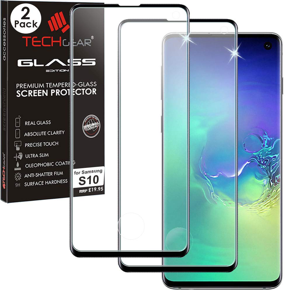 TECHGEAR [2 Pack 3D GLASS Edition Screen Protector fits Samsung Galaxy S10 [Fingerprint ID Compatible] Tempered Glass Screen Protector Guard Cover - Black (NOT for S10+, S10e)