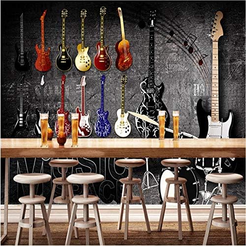 壁の壁画 3d壁画壁紙レトロロック音楽ギター壁の壁画レストランカフェktv